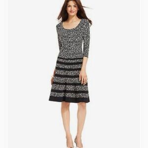 Anne Klein black and white geometric print dress size 6